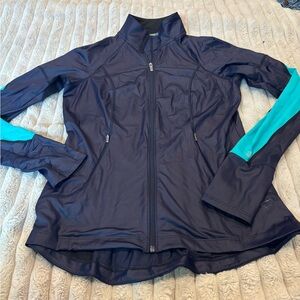 Women's Navy Zip-Front Jacket with Teal Sleeve Panels Victoria’s Secret